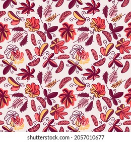 Seamless organic abstract pattern with flowers, leaves