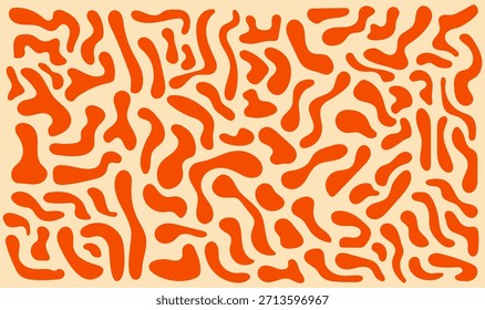 Padrão Abstrato De Ameba Orgânica Sem Costura. Groovy Retro Laranja e Fundo de fluido bege.