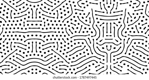 Nahtlose organische, biologische Muster. Abstrakte Formen wie Korallen. Bio, zeitgenössisches, trendiges, nahtloses Muster. Gilt für das Textildesign als Druck. Korallenstreifen, Hintergrund. Vektorgrafik
