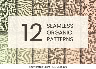 Seamless organic, biological pattern set. Abstract shapes like corals. Bio, trendy seamless pattern. Applicable for textile design, as print. Coral stripes background. Vector illustration