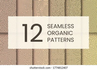 Seamless organic, biological pattern set. Abstract shapes like corals. Bio, trendy seamless pattern. Applicable for textile design, as print. Coral stripes background. Vector illustration