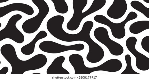 Seamless organic blob pattern with bold high contrast black and white shapes