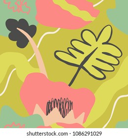 The seamless organic pattern with abstract elements. Hand drawn overlapping nature background for your design.Textile, blog decoration, banner, poster, wrapping paper.