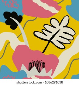 The seamless organic pattern with abstract elements. Hand drawn overlapping nature background for your design.Textile, blog decoration, banner, poster, wrapping paper.