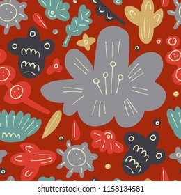 The seamless organic pattern with abstract flowers. Hand drawn spring overlapping nature background for your design.Textile, blog decoration, banner, poster, wrapping paper.