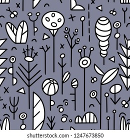 The seamless organic pattern with abstract flowers elements. Hand drawn doodle ethnic nature background for your design.Textile, blog decoration, banner, poster, wrapping paper.
