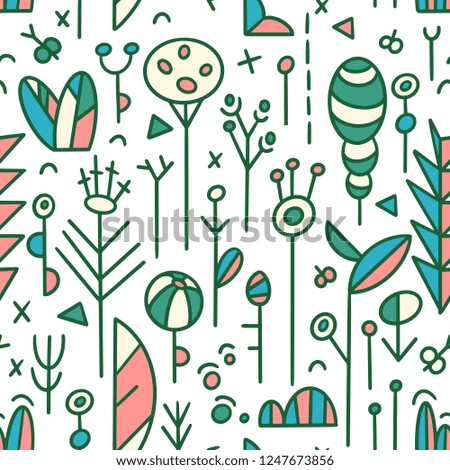 The seamless organic pattern with abstract flowers elements. Hand drawn doodle ethnic nature background for your design.Textile, blog decoration, banner, poster, wrapping paper.
