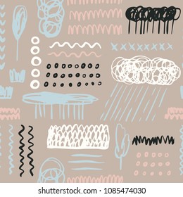 The seamless organic  pattern with landscape and garden beds. Hand drawn spring overlapping nature background for your design.Textile, blog decoration, banner, poster, wrapping paper.