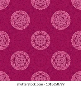 Seamless Orient Pattern made of Ethnic Mandalas. Lacy Grid  for Rapport, Print, Textile. Damask Ornament for Wallpaper in Vintage Style. Islam, Arabic, Indian, Ottoman Pattern