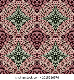 Seamless Orient Pattern made of Ethnic Mandalas. Lacy Grid  for Rapport, Print, Textile. Damask Ornament for Wallpaper in Vintage Style. Islam, Arabic, Indian, Ottoman Pattern