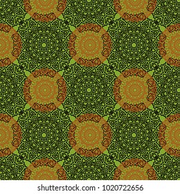 Seamless Orient Pattern made of Ethnic Mandalas. Lacy Grid  for Rapport, Print, Textile. Damask Ornament for Wallpaper in Vintage Style. Islam, Arabic, Indian, Ottoman Pattern