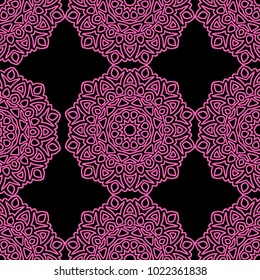Seamless Orient Pattern made of Ethnic Mandalas. Lacy Grid  for Rapport, Print, Textile. Damask Ornament for Wallpaper in Vintage Style. Islam, Arabic, Indian, Ottoman Pattern