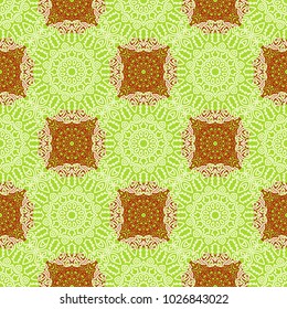 Seamless Orient Pattern made of Ethnic Mandalas. Lacy Grid  for Rapport, Print, Textile. Damask Ornament for Wallpaper in Vintage Style. Islam, Arabic, Indian, Ottoman Pattern