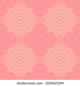 Seamless Orient Pattern made of Ethnic Mandalas. Lacy Grid  for Rapport, Print, Textile. Damask Ornament for Wallpaper in Vintage Style. Islam, Arabic, Indian, Ottoman Pattern