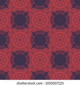 Seamless Orient Pattern made of Ethnic Mandalas. Lacy Grid  for Rapport, Print, Textile. Damask Ornament for Wallpaper in Vintage Style. Islam, Arabic, Indian, Ottoman Pattern