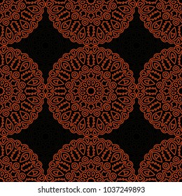 Seamless Orient Pattern made of Ethnic Mandalas. Lacy Grid  for Rapport, Print, Textile. Damask Ornament for Wallpaper in Vintage Style. Islam, Arabic, Indian, Ottoman Pattern