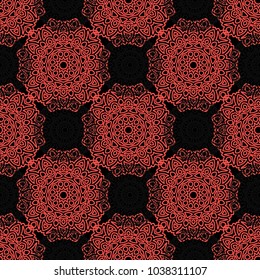Seamless Orient Pattern made of Ethnic Mandalas. Lacy Grid  for Rapport, Print, Textile. Damask Ornament for Wallpaper in Vintage Style. Islam, Arabic, Indian, Ottoman Pattern