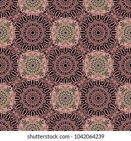 Seamless Orient Pattern made of Ethnic Mandalas. Lacy Grid  for Rapport, Print, Textile. Damask Ornament for Wallpaper in Vintage Style. Islam, Arabic, Indian, Ottoman Pattern