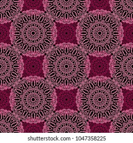 Seamless Orient Pattern made of Ethnic Mandalas. Lacy Grid  for Rapport, Print, Textile. Damask Ornament for Wallpaper in Vintage Style. Islam, Arabic, Indian, Ottoman Pattern