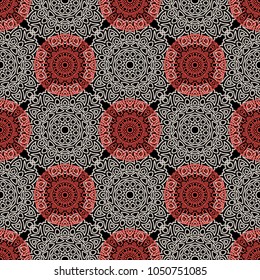 Seamless Orient Pattern made of Ethnic Mandalas. Lacy Grid  for Rapport, Print, Textile. Damask Ornament for Wallpaper in Vintage Style. Islam, Arabic, Indian, Ottoman Pattern