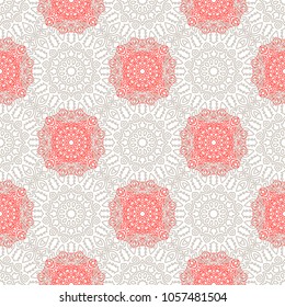 Seamless Orient Pattern made of Ethnic Mandalas. Lacy Grid  for Rapport, Print, Textile. Damask Ornament for Wallpaper in Vintage Style. Islam, Arabic, Indian, Ottoman Pattern