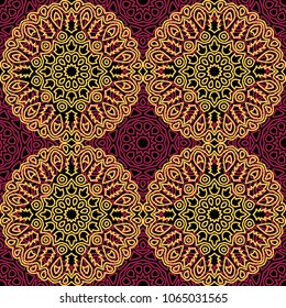Seamless Orient Pattern made of Ethnic Mandalas. Lacy Grid  for Rapport, Print, Textile. Damask Ornament for Wallpaper in Vintage Style. Islam, Arabic, Indian, Ottoman Pattern