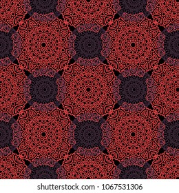 Seamless Orient Pattern made of Ethnic Mandalas. Lacy Grid  for Rapport, Print, Textile. Damask Ornament for Wallpaper in Vintage Style. Islam, Arabic, Indian, Ottoman Pattern