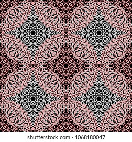 Seamless Orient Pattern made of Ethnic Mandalas. Lacy Grid  for Rapport, Print, Textile. Damask Ornament for Wallpaper in Vintage Style. Islam, Arabic, Indian, Ottoman Pattern