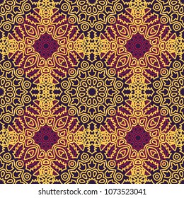 Seamless Orient Pattern made of Ethnic Mandalas. Lacy Grid  for Rapport, Print, Textile. Damask Ornament for Wallpaper in Vintage Style. Islam, Arabic, Indian, Ottoman Pattern