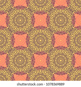 Seamless Orient Pattern made of Ethnic Mandalas. Lacy Grid  for Rapport, Print, Textile. Damask Ornament for Wallpaper in Vintage Style. Islam, Arabic, Indian, Ottoman Pattern