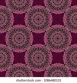 Seamless Orient Pattern made of Ethnic Mandalas. Lacy Grid  for Rapport, Print, Textile. Damask Ornament for Wallpaper in Vintage Style. Islam, Arabic, Indian, Ottoman Pattern