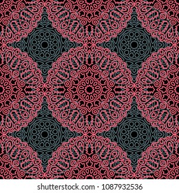 Seamless Orient Pattern made of Ethnic Mandalas. Lacy Grid  for Rapport, Print, Textile. Damask Ornament for Wallpaper in Vintage Style. Islam, Arabic, Indian, Ottoman Pattern