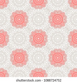 Seamless Orient Pattern made of Ethnic Mandalas. Lacy Grid  for Rapport, Print, Textile. Damask Ornament for Wallpaper in Vintage Style. Islam, Arabic, Indian, Ottoman Pattern
