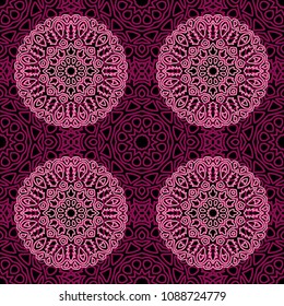 Seamless Orient Pattern made of Ethnic Mandalas. Lacy Grid  for Rapport, Print, Textile. Damask Ornament for Wallpaper in Vintage Style. Islam, Arabic, Indian, Ottoman Pattern