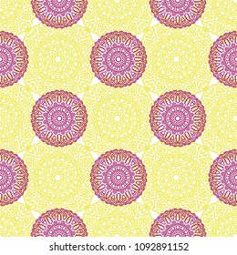 Seamless Orient Pattern made of Ethnic Mandalas. Lacy Grid  for Rapport, Print, Textile. Damask Ornament for Wallpaper in Vintage Style. Islam, Arabic, Indian, Ottoman Pattern