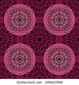 Seamless Orient Pattern made of Ethnic Mandalas. Lacy Grid  for Rapport, Print, Textile. Damask Ornament for Wallpaper in Vintage Style. Islam, Arabic, Indian, Ottoman Pattern