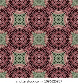 Seamless Orient Pattern made of Ethnic Mandalas. Lacy Grid  for Rapport, Print, Textile. Damask Ornament for Wallpaper in Vintage Style. Islam, Arabic, Indian, Ottoman Pattern