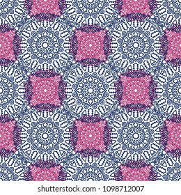 Seamless Orient Pattern made of Ethnic Mandalas. Lacy Grid  for Rapport, Print, Textile. Damask Ornament for Wallpaper in Vintage Style. Islam, Arabic, Indian, Ottoman Pattern