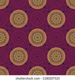 Seamless Orient Pattern made of Ethnic Mandalas. Lacy Grid  for Rapport, Print, Textile. Damask Ornament for Wallpaper in Vintage Style. Islam, Arabic, Indian, Ottoman Pattern