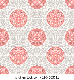 Seamless Orient Pattern made of Ethnic Mandalas. Lacy Grid  for Rapport, Print, Textile. Damask Ornament for Wallpaper in Vintage Style. Islam, Arabic, Indian, Ottoman Pattern