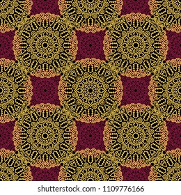 Seamless Orient Pattern made of Ethnic Mandalas. Lacy Grid  for Rapport, Print, Textile. Damask Ornament for Wallpaper in Vintage Style. Islam, Arabic, Indian, Ottoman Pattern