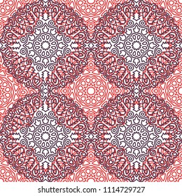 Seamless Orient Pattern made of Ethnic Mandalas. Lacy Grid  for Rapport, Print, Textile. Damask Ornament for Wallpaper in Vintage Style. Islam, Arabic, Indian, Ottoman Pattern