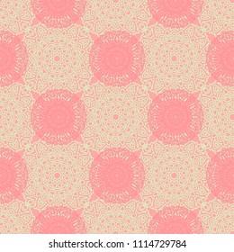 Seamless Orient Pattern made of Ethnic Mandalas. Lacy Grid  for Rapport, Print, Textile. Damask Ornament for Wallpaper in Vintage Style. Islam, Arabic, Indian, Ottoman Pattern