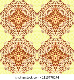 Seamless Orient Pattern made of Ethnic Mandalas. Lacy Grid  for Rapport, Print, Textile. Damask Ornament for Wallpaper in Vintage Style. Islam, Arabic, Indian, Ottoman Pattern