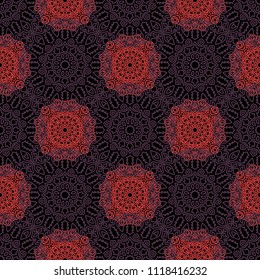 Seamless Orient Pattern made of Ethnic Mandalas. Lacy Grid  for Rapport, Print, Textile. Damask Ornament for Wallpaper in Vintage Style. Islam, Arabic, Indian, Ottoman Pattern