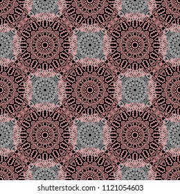 Seamless Orient Pattern made of Ethnic Mandalas. Lacy Grid  for Rapport, Print, Textile. Damask Ornament for Wallpaper in Vintage Style. Islam, Arabic, Indian, Ottoman Pattern