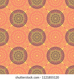 Seamless Orient Pattern made of Ethnic Mandalas. Lacy Grid  for Rapport, Print, Textile. Damask Ornament for Wallpaper in Vintage Style. Islam, Arabic, Indian, Ottoman Pattern