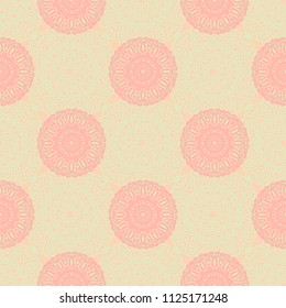 Seamless Orient Pattern made of Ethnic Mandalas. Lacy Grid  for Rapport, Print, Textile. Damask Ornament for Wallpaper in Vintage Style. Islam, Arabic, Indian, Ottoman Pattern