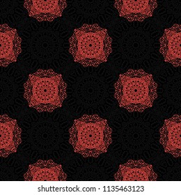 Seamless Orient Pattern made of Ethnic Mandalas. Lacy Grid  for Rapport, Print, Textile. Damask Ornament for Wallpaper in Vintage Style. Islam, Arabic, Indian, Ottoman Pattern