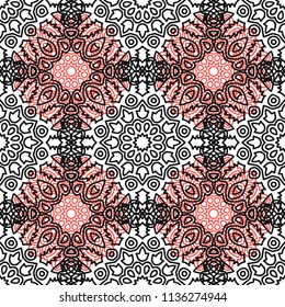Seamless Orient Pattern made of Ethnic Mandalas. Lacy Grid  for Rapport, Print, Textile. Damask Ornament for Wallpaper in Vintage Style. Islam, Arabic, Indian, Ottoman Pattern